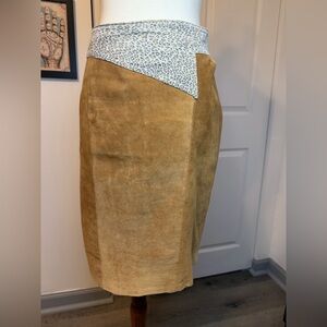 Vintage Suede Leather Skirt with Leopard Print Trim
